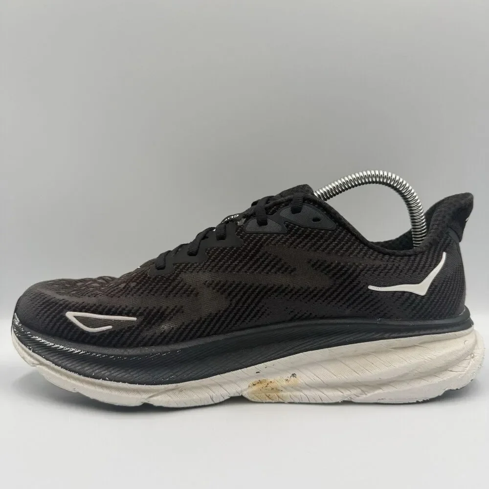 Hoka One One Clifton 9 Mens Size 9.5D Black White Walking Running Shoes Sneakers - Picture 2 of 8